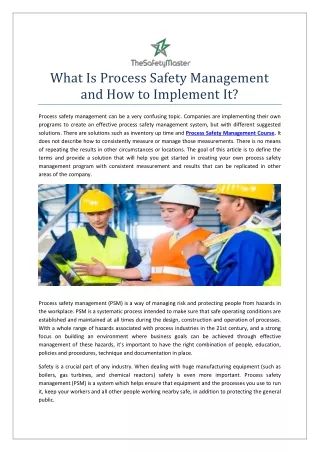 What Is Process Safety Management and How to Implement It