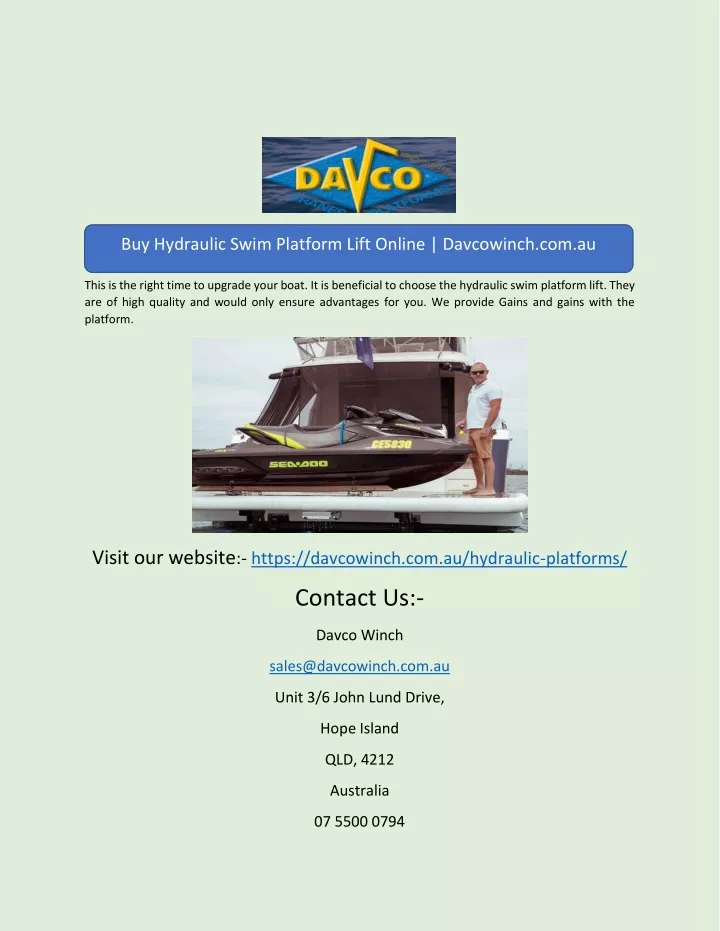 buy hydraulic swim platform lift online