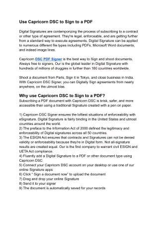 use capricorn dsc to sign to a pdf