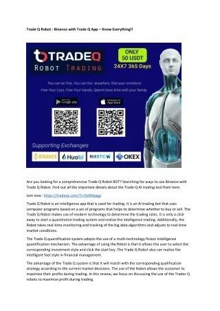 Trade Q Robot : Binance with Trade Q App – Know Everything!!