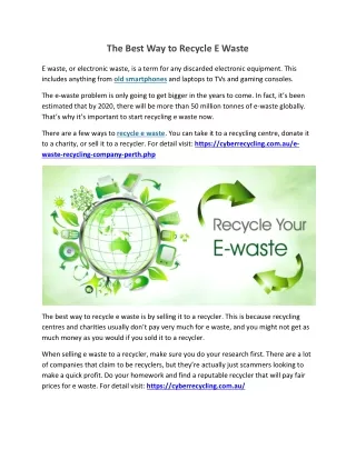 The Best Way to Recycle E Waste