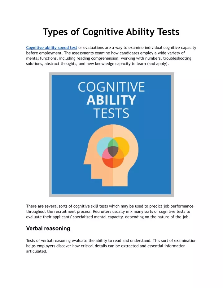 types of cognitive abiiity tests