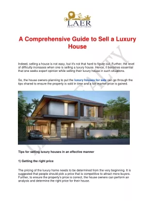 A Comprehensive Guide to Sell a Luxury House