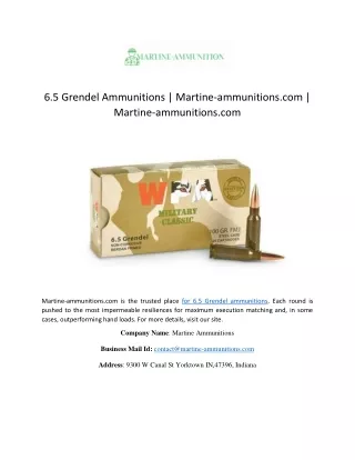 6.5 Grendel Ammunitions | Martine-ammunitions.com | Martine-ammunitions.com