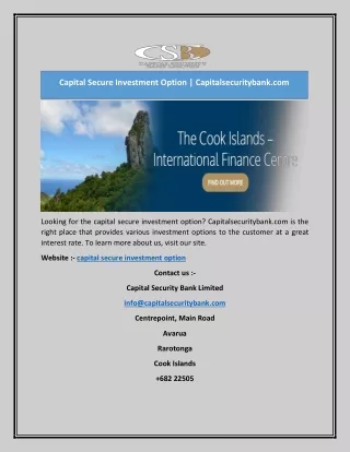 Capital Secure Investment Option | Capitalsecuritybank.com