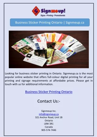 Business Sticker Printing Ontario | Signmeup.ca