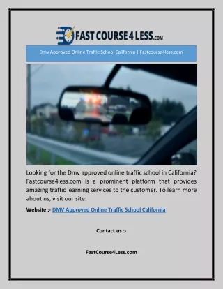 Dmv Approved Online Traffic School California | Fastcourse4less.com
