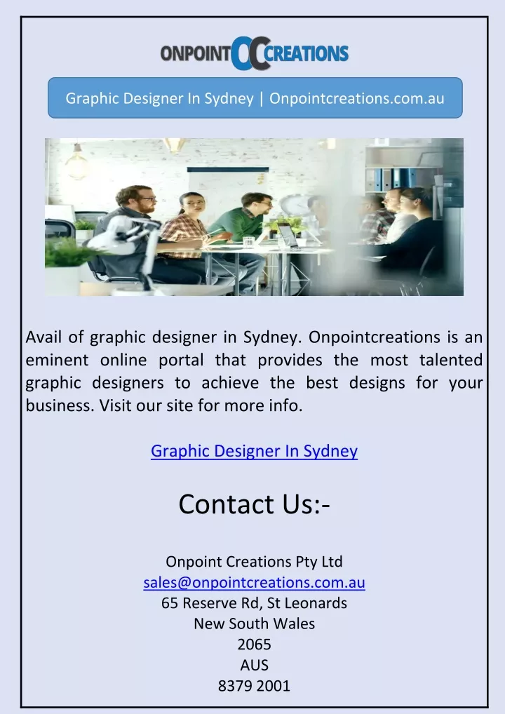 graphic designer in sydney onpointcreations com au