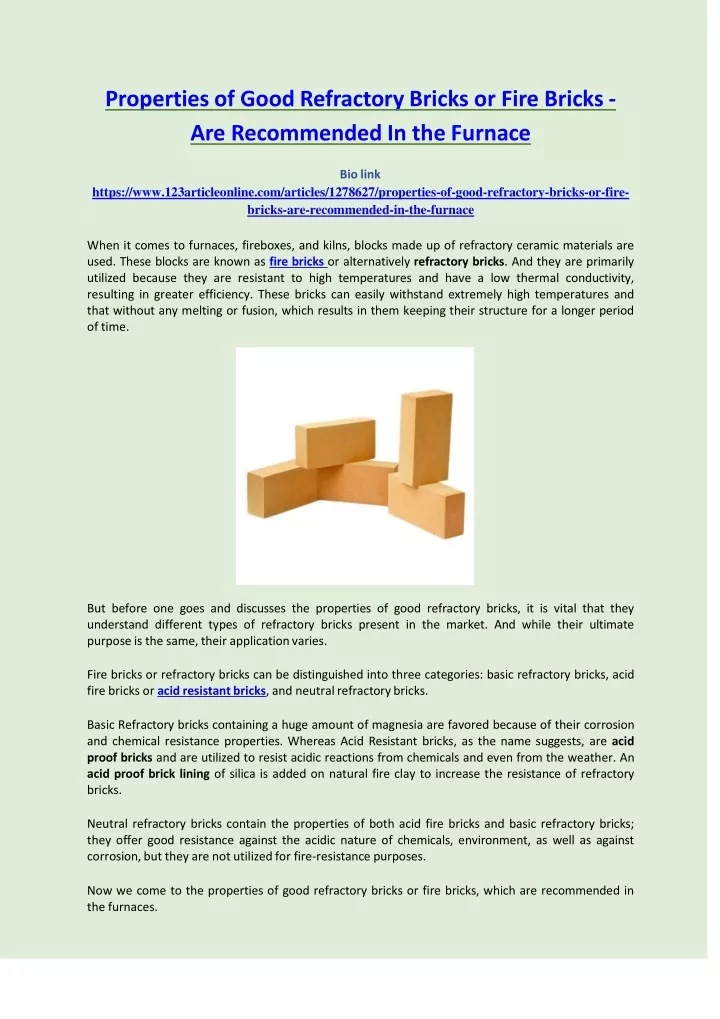 properties of good refractory bricks or fire