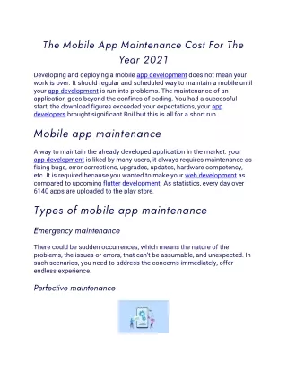 the mobile app maintenance cost for the year 2021