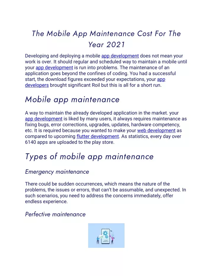 the mobile app maintenance cost for the year 2021