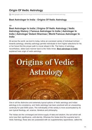 Origins Of Vedic Astrology By Vedant Sharmaa