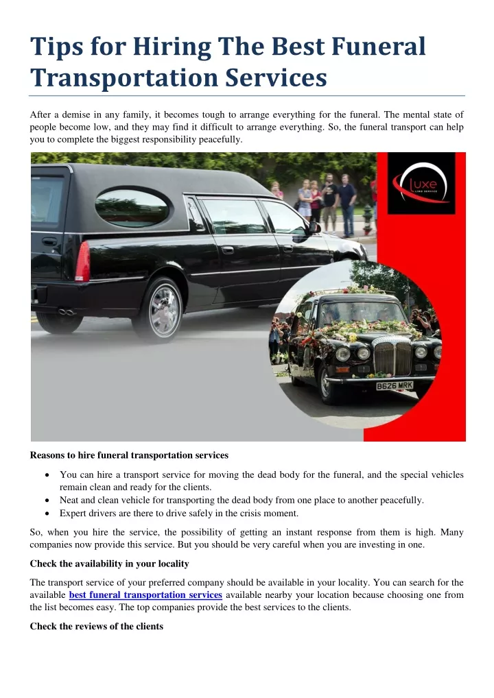 tips for hiring the best funeral transportation