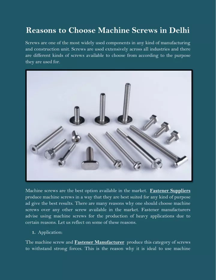 reasons to choose machine screws in delhi