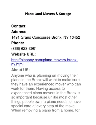 Piano Land Movers & Storage
