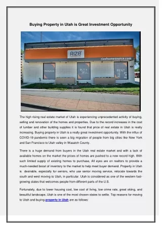 buying property in utah is great investment