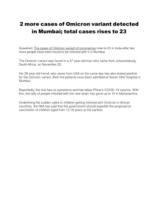 2 more cases of Omicron variant detected in Mumbai; total cases rises to 23