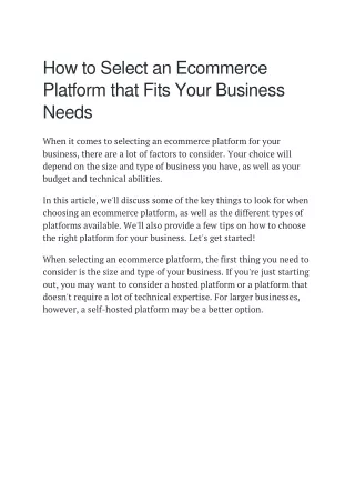 how to select an ecommerce platform that fits