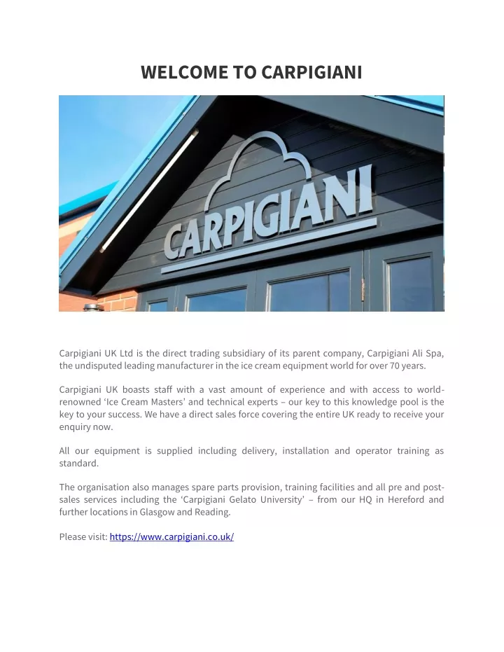 welcome to carpigiani