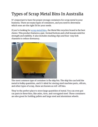 Types of Scrap Metal Bins In Australia