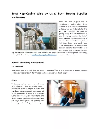 Beer Brewing Supplies Melbourne