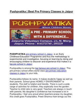 Pushpvatika - Best Pre Primary Classes in Jaipur