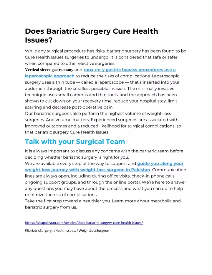 does bariatric surgery cure health issues