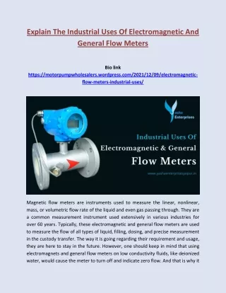 Industrial Uses Of Electromagnetic And General Flow Meters