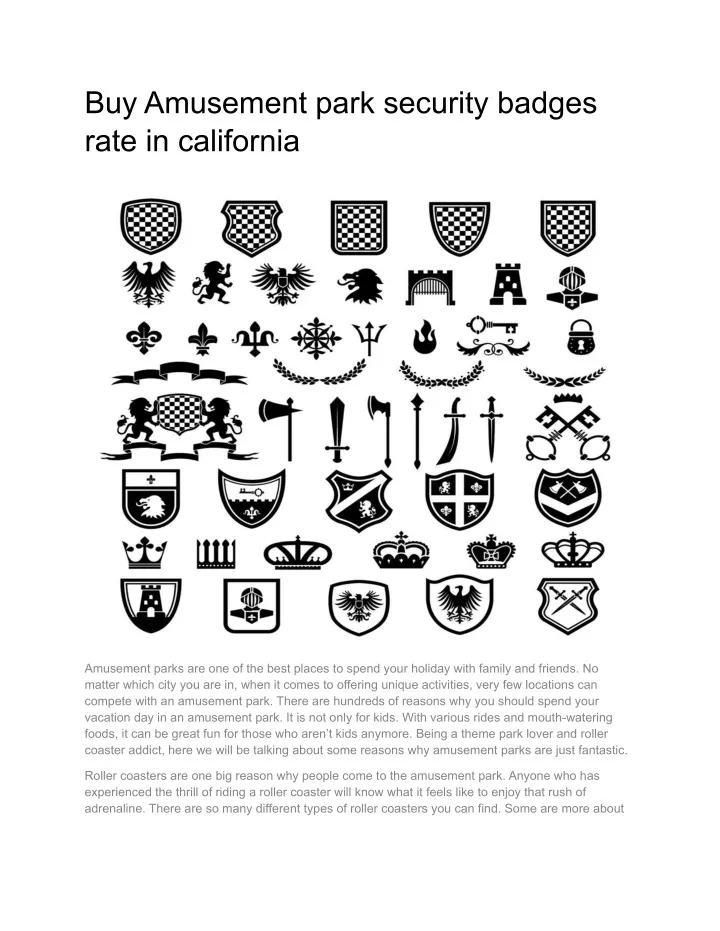 buy amusement park security badges rate