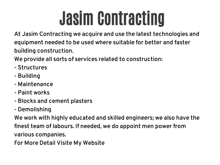 jasim contracting equipment needed to be used
