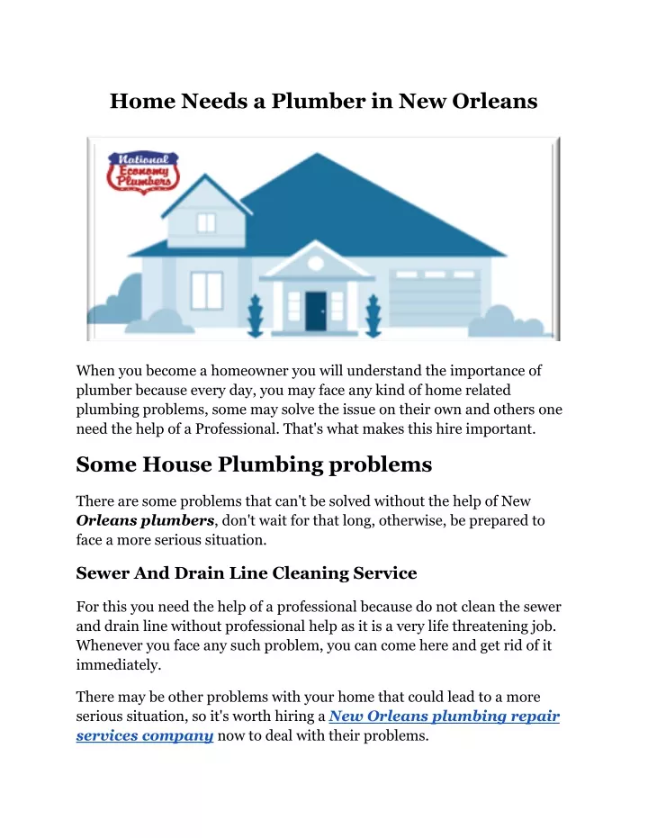 home needs a plumber in new orleans