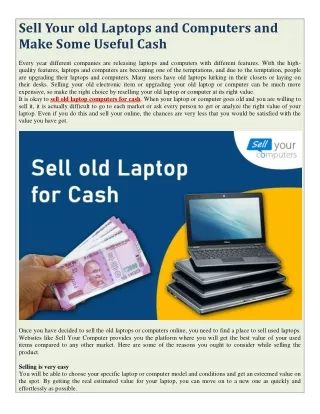 Sell Your old Laptops and Computers and Make Some Useful Cash