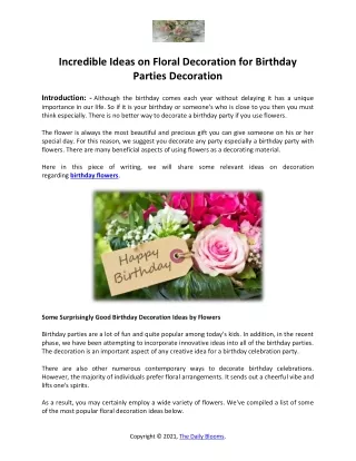 Incredible Ideas on Floral Decoration for Birthday Parties Decoration