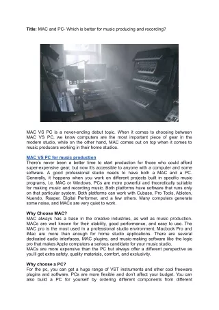 title mac and pc which is better for music