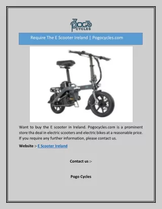 Require The E Scooter Ireland  Pogocycles