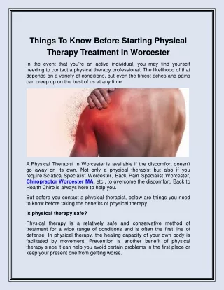 Things To Know Before Starting Physical Therapy Treatment In Worcester