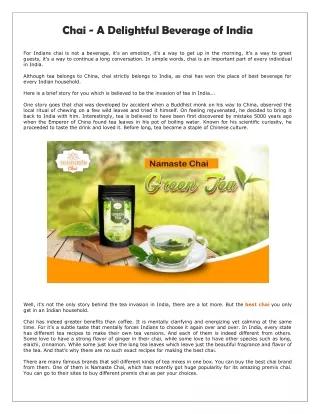 Chai - A Delightful Beverage of India | Namaste Chai