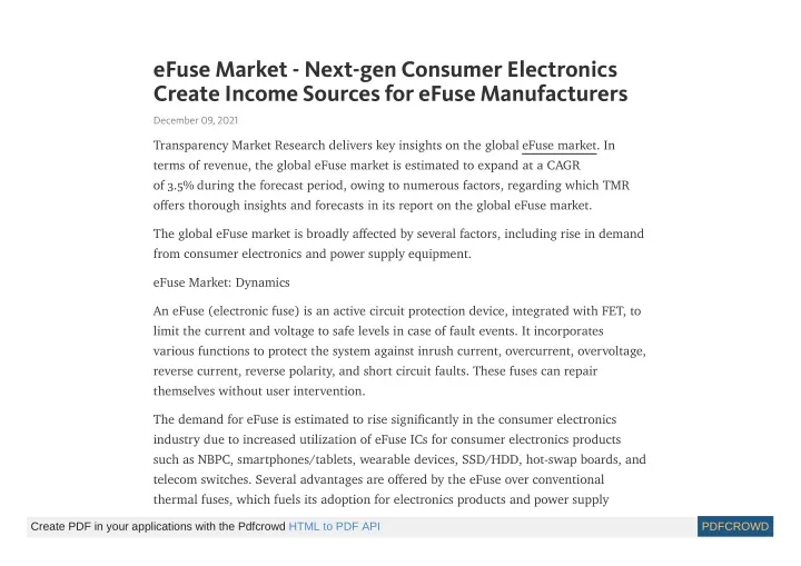 efuse market next gen consumer electronics create