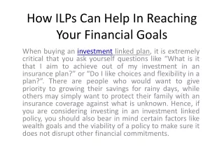 How ILPs Can Help In Reaching Your Financial Goals