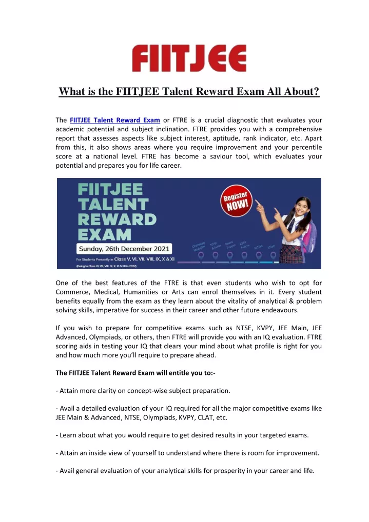 what is the fiitjee talent reward exam all about