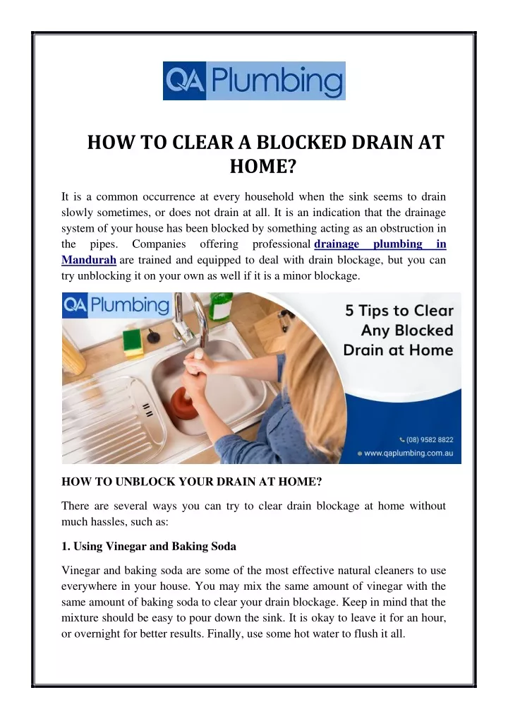 how to clear a blocked drain at home
