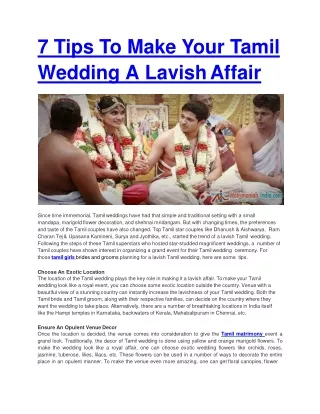 7 t ips t o make y our t amil wedding a lavish affair