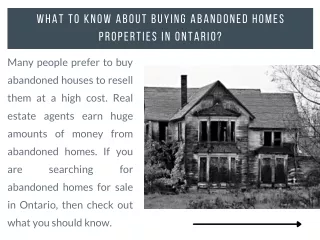 What to know about Buying Abandoned Homes Properties in Ontario
