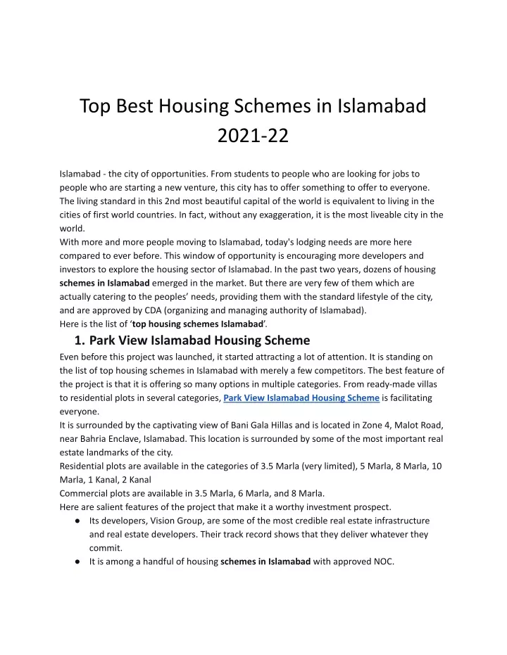 top best housing schemes in islamabad 2021 22