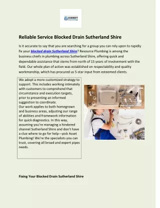 reliable service blocked drain sutherland shire