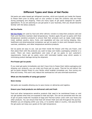 Different Types and Uses of Gel Packs