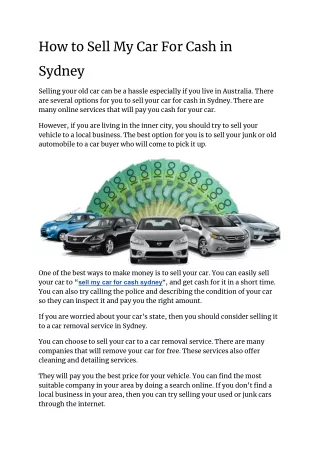 How to Sell My Car For Cash in Sydney