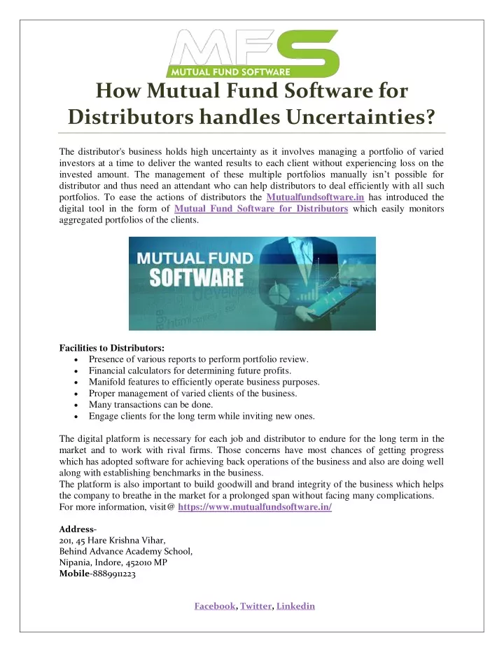 how mutual fund software for distributors handles