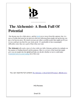the alchemist a book full of potential