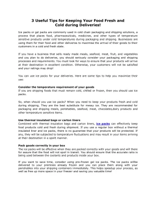 3 Useful Tips for Keeping Your Food Fresh and  Cold during Deliveries!